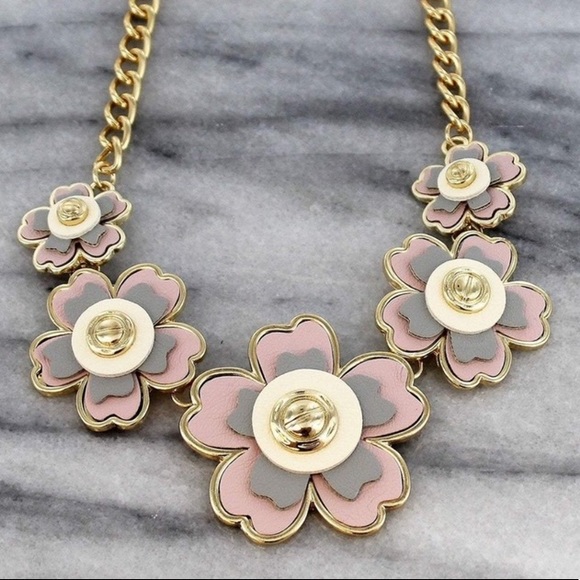 Layered Pink Gray and Ivory Flowers Necklace - Picture 1 of 2